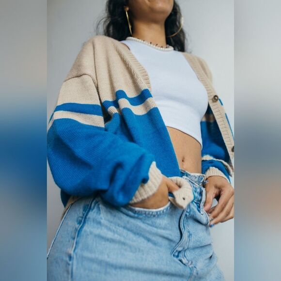 The Endery Cabin Cardigan | Crystal Lake Size XL/XXL in Tan and Blue NWT - Picture 2 of 16